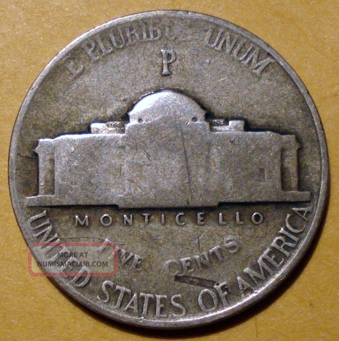 1943 P Jefferson Nickel 40 Silver Obverse Lamination Error