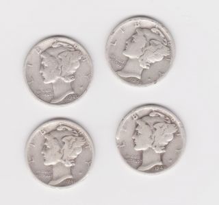 1940,  1941,  1942,  1943 Denver Silver Mercury Dimes photo