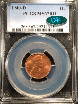 1940 - D Lincoln Wheat One Cent Pcgs Ms67rd Cac  29244645 photo