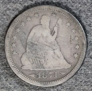 1874 - S With Arrows Quarter In Fine - Coin photo