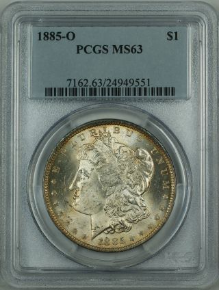 1885 - O Morgan Silver Dollar Coin $1 Pcgs Ms - 63 Toned,  Jt photo