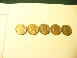 5 1939s Jefferson Nickels Ungraded photo