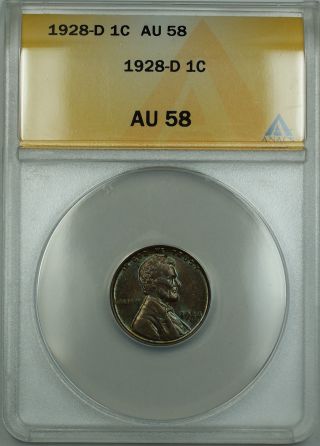 1928 - D Lincoln Wheat Cent 1c Anacs Au - 58 (choice Coin) Lustrous Etr photo