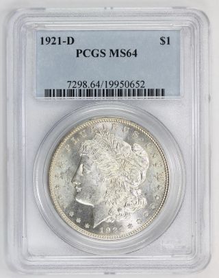1921 D Morgan Silver Dollar Ms 64 Pcgs (0652) photo