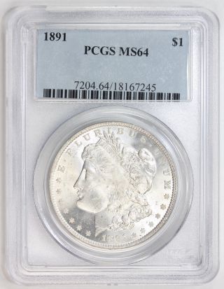 1891 Morgan Silver Dollar Ms 64 Pcgs (7245) photo