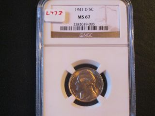 1941 - D Jefferson Nickel Five Cent Ngc Ms67 L773 photo