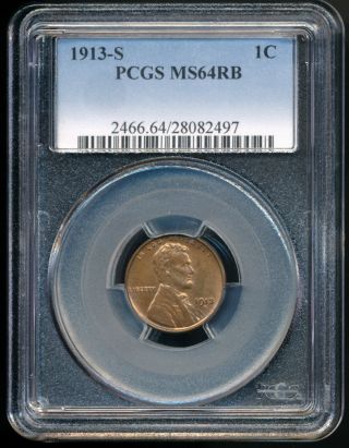 1913 - S Lincoln Cent Pcgs Ms64rb photo