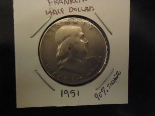 1951 Franklin Half Dollar 90% Silver In Flip photo