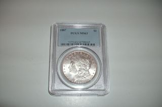 1887 Silver Morgan Dollar,  Pcgs Graded Ms63 photo
