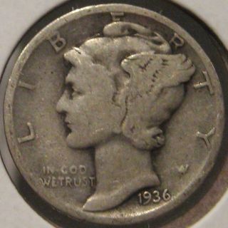 1936 Mercury Dime Average Circulated Coin V10 photo