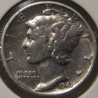 1941 - D Mercury Dime Average Circulated Coin V10 photo