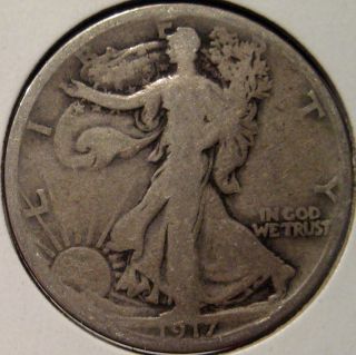 1917 - S Walking Liberty Half Average Circulated Coin Y10 photo