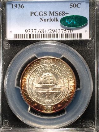 1936 Norfolk Commemorative Half Dollar Pcgs Ms68+ Cac 29437570 photo