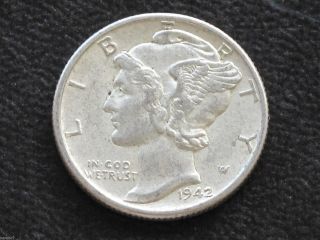 1942 - P Mercury Dime 90% Silver U.  S.  Coin D5017 photo