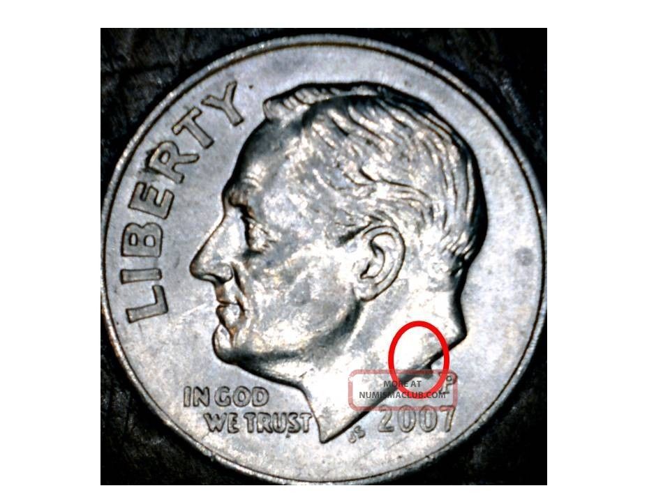 2007 P Roosevelt Dime Cud Error Die Break Obverse