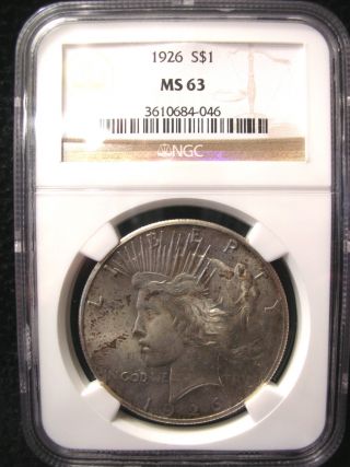 1926 Silver Peace Dollar. . . .  Ms 63. . .  Graded By Ngc. . . . .  Take A Look photo
