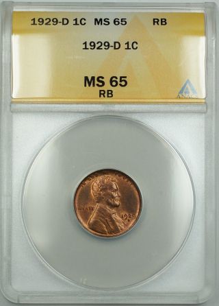 1929 - D Lincoln Wheat Cent 1c Coin Anacs Ms - 65 Gem Rb Red - Brown Etr photo