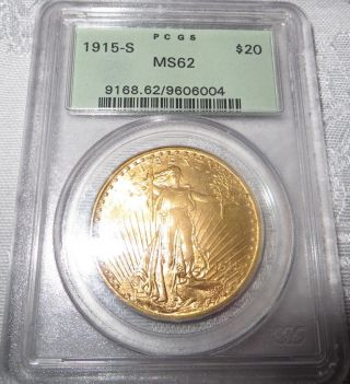 1915 - S $20 St.  Gaudens Gold Double Eagle Ms - 62 Pcgs (green Label) photo
