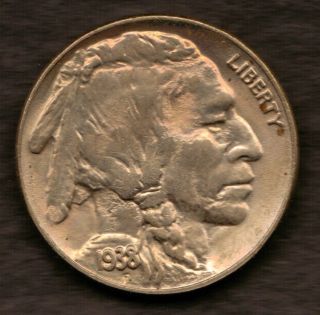 1938 D.  Bu.  Indian Head 5¢ Cents.  Buffalo Nickel Ab550 photo