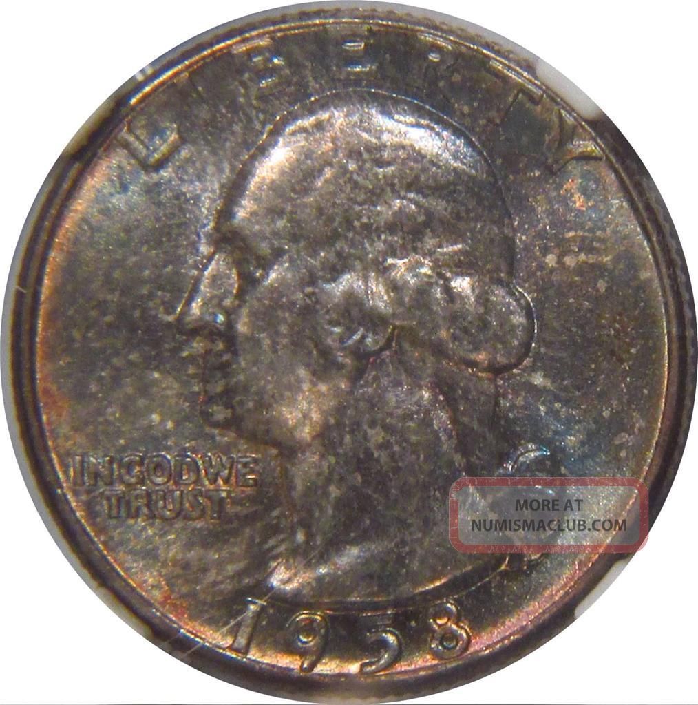 1958 Washington Quarter Ngc Ms66 Colorful Toning Pq+ Coin
