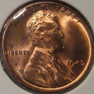 1945 Lincoln Cent Coin Bu Unc Ms V10 photo