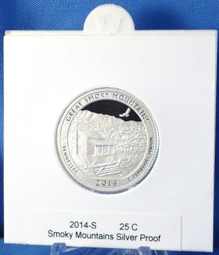 2014 - S Silver Great Smoky Mountains National Park (tenn. ) Deep Cameo Proof Coin photo