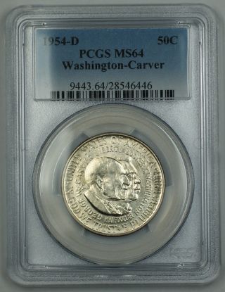 1954 - D Washington - Carver Silver Half Dollar 50c Commemorative Coin Pcgs Ms - 64 photo
