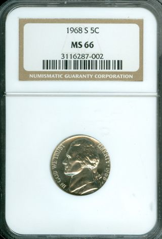 1968 - S Jefferson Nickel Ngc Ms - 66. photo