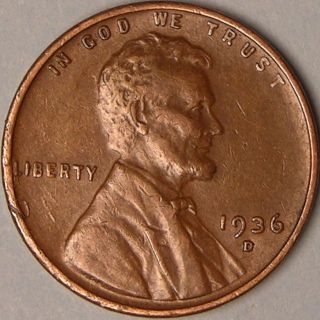 1936 D Lincoln Wheat Penny,  Aa - 402 photo