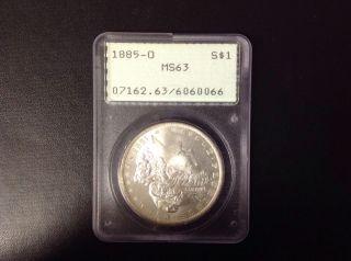 1885 O Silver Morgan Dollar Pcgs Ms 63 Old Holder. photo