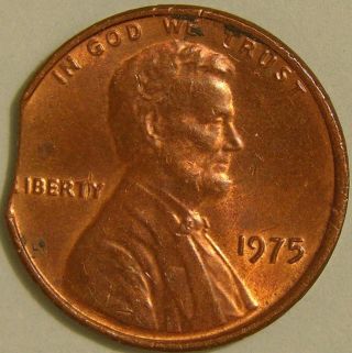 1975 P Lincoln Memorial Penny,  (clipped Planchet) Error Coin,  Af 731 photo
