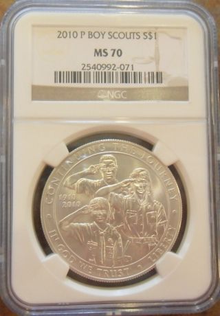 2010 P Boy Scouts Of America Commemorative Silver Dollar Ngc Ms70 Perfect photo
