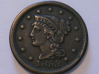 Coinhunters - 1853 Braided Hair Large Cent - Almost Uncirculated photo
