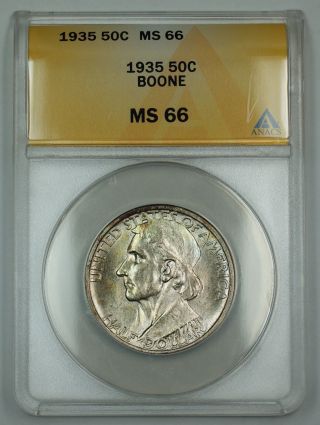 1935 Daniel Boone Commemorative Silver Half Dollar Coin Anacs Ms - 66 Toned Dgh photo