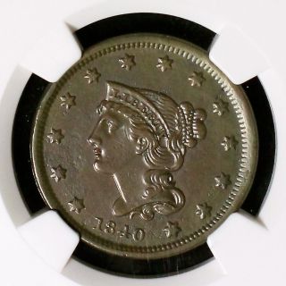 1840/39 Ngc Xf Details Small Date Braided Hair Large Cent Coin 1c photo