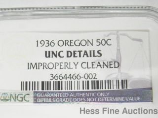 1936 Oregon 50c Ngc Unc Details Silver Half Dollar Coin photo