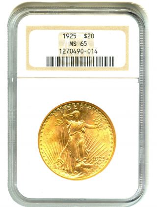 1925 $20 Ngc Ms65 Gold Coin Saint Gaudens Double Eagle photo
