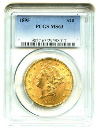 1895 $20 Pcgs Ms63 Gold Coin Liberty Double Eagle photo