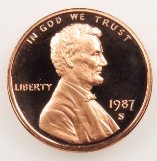 1987 S Deep Cameo Proof Lincoln Memorial Cent Penny (b02) photo