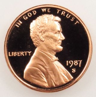 1987 S Deep Cameo Proof Lincoln Memorial Cent Penny (b03) photo