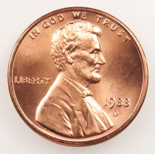 1988 D Uncirculated Lincoln Memorial Cent Penny (b04) photo