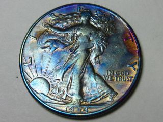 1944 Walking Liberty Silver Half Dollar,  Toned,  Great Detail photo