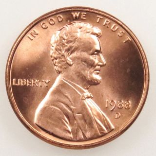 1988 D Uncirculated Lincoln Memorial Cent Penny (b05) photo