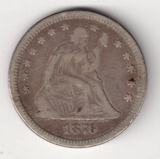 1876 25c Liberty Seated Silver Quarter Dollar No Arrows photo