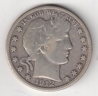 1912 - D 50c Barber Half Dollar 90% Silver photo