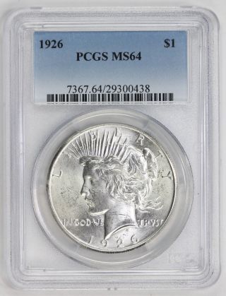 1926 Peace Silver Dollar Ms 64 Pcgs (0438) photo