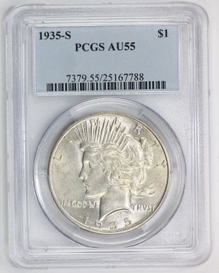 1935 S Peace Silver Dollar Au 55 Pcgs (7788) photo