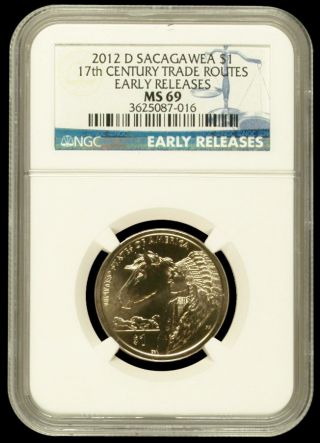 2012 - D Sacagawea Ngc Ms69 Early Releases Er Dollar $1 Trade Routes Coin (pop 25) photo