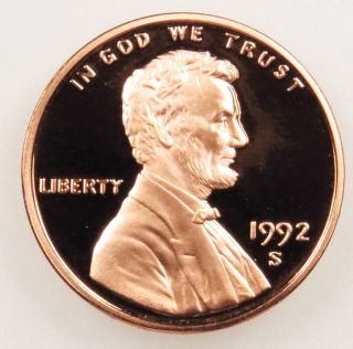 1992 S Deep Cameo Proof Lincoln Memorial Cent Penny (b01) photo