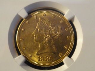 1886 S $10 Liberty Head Gold Eagle Coin Ngc Ms 62 Ten Dollar Ms62 photo